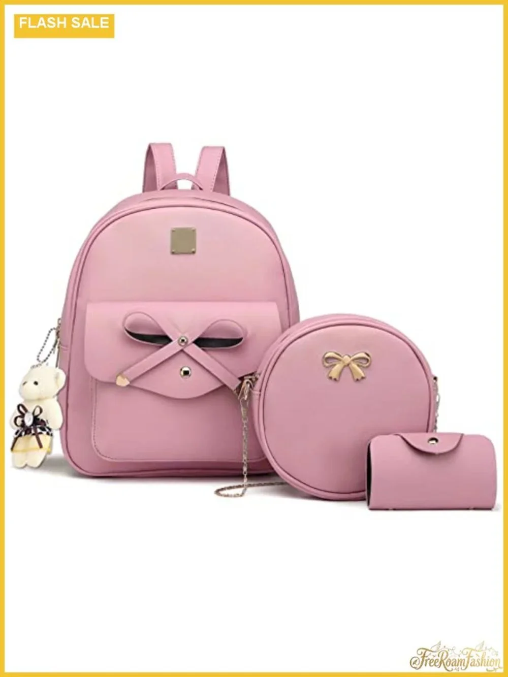 Mini Bowknot PU Leather Backpack Purse with Matching Shoulder Bag and Card